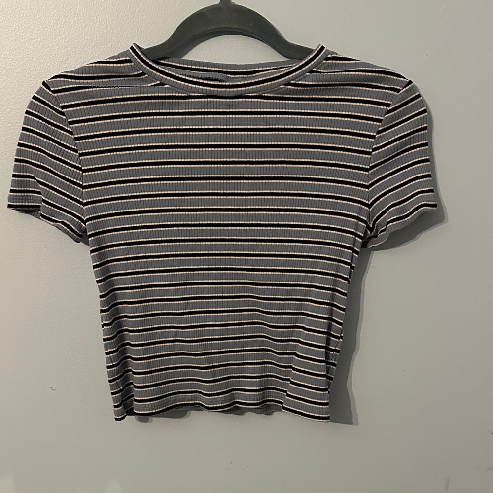 H&M Black and blue Striped ribbed fitted tee